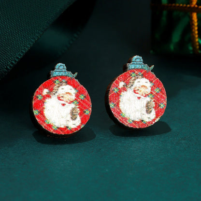 1 Pair Cute Christmas Hat Santa Claus Snowflake Wood Ear Studs