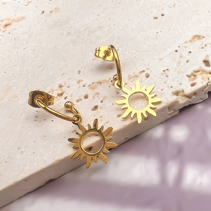 1 Pair Vintage Style Sun Leaves Eye Plating Stainless Steel Drop Earrings