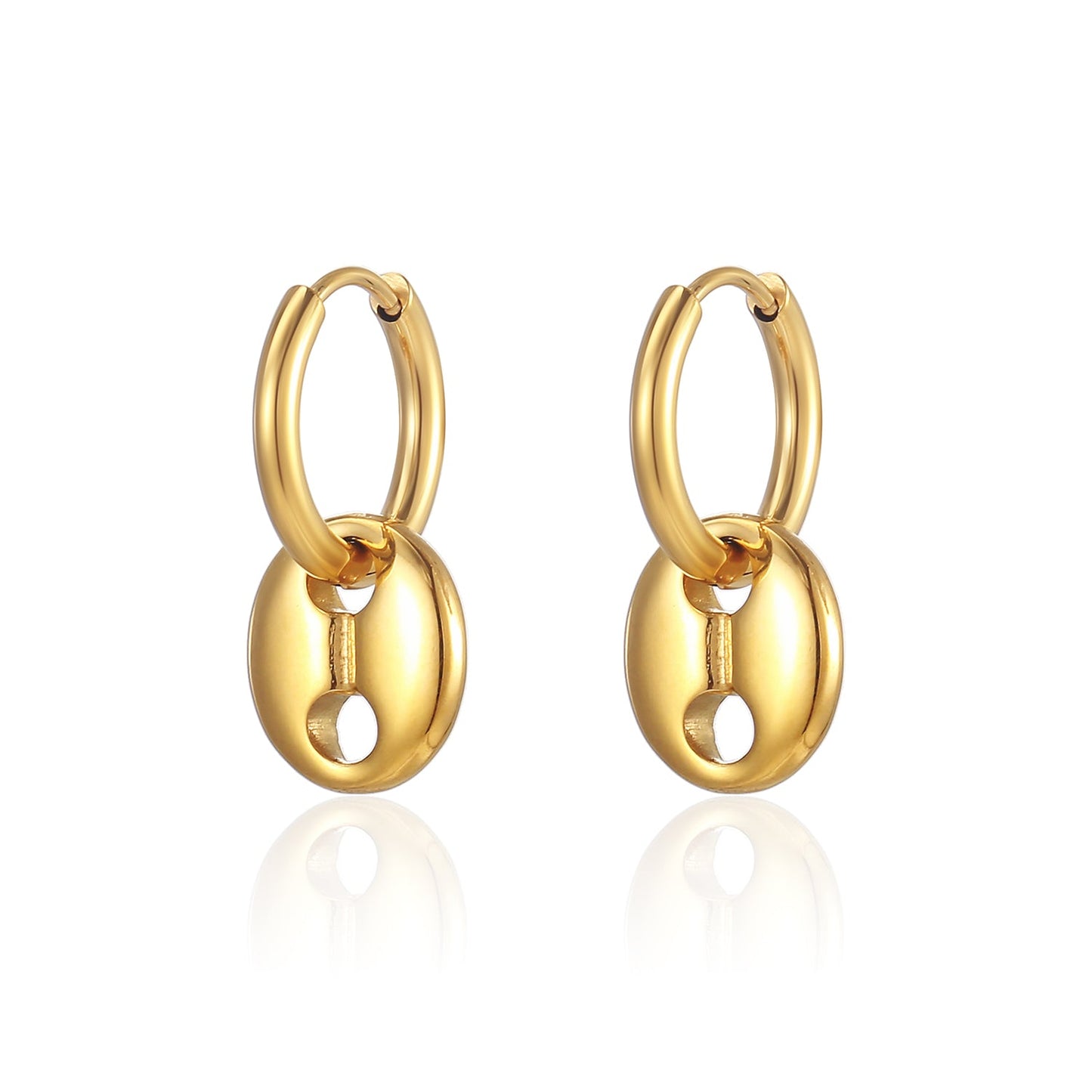 1 Pair Ig Style Elegant Simple Style Coffee Beans Solid Color Plating Stainless Steel 18k Gold Plated Hoop Earrings