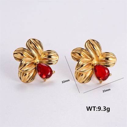 1 Pair Vintage Style Flower Bow Knot Plating Inlay Stainless Steel Rhinestones 24k Gold Plated Ear Studs