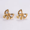 1 Pair Vintage Style Flower Bow Knot Plating Inlay Stainless Steel Rhinestones 24k Gold Plated Ear Studs