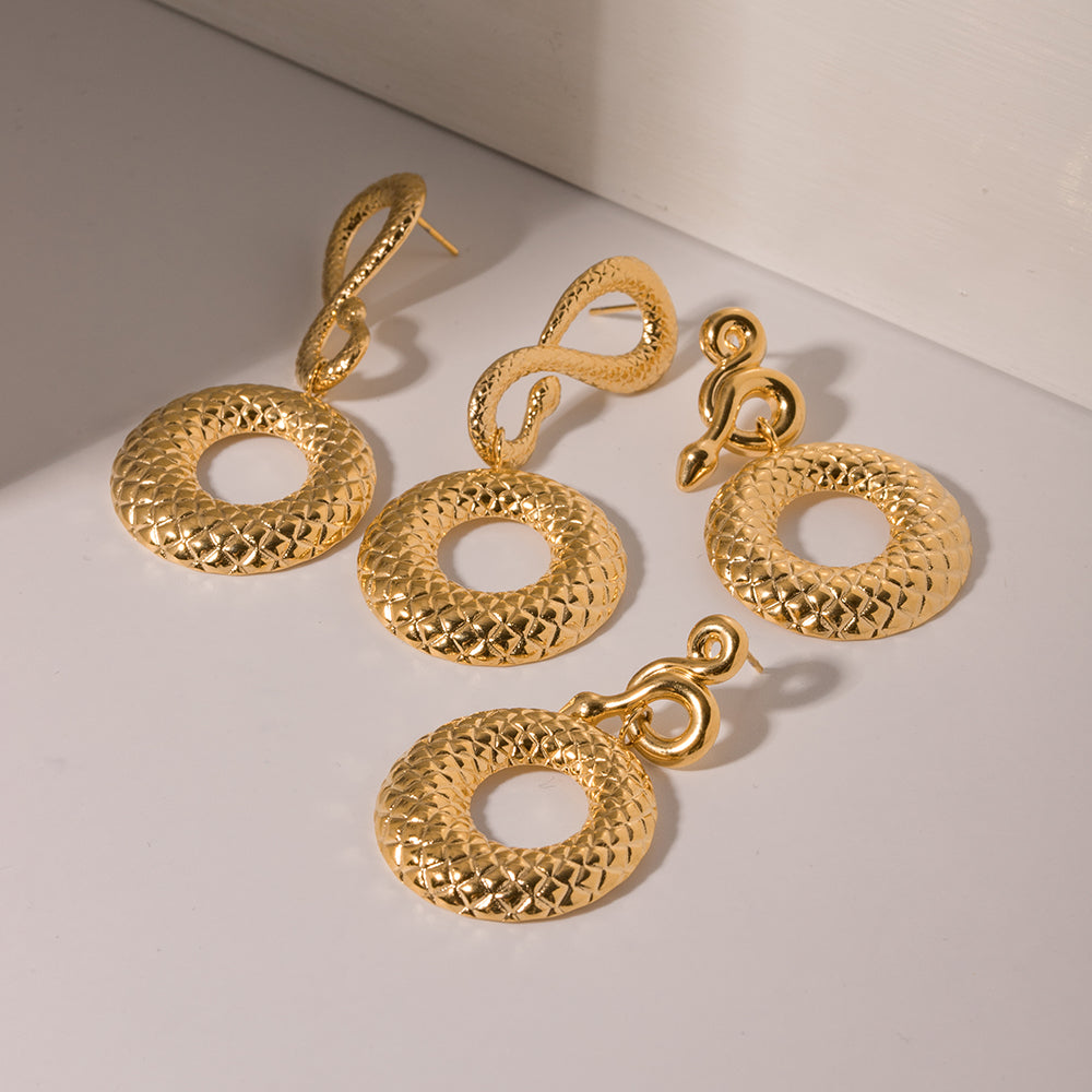 1 Pair Ig Style Vintage Style Texture Circle Snake-shaped Ea565201 Plating Stainless Steel 18k Gold Plated Drop Earrings