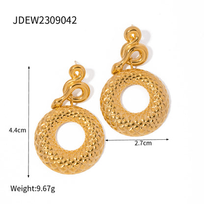 1 Pair Ig Style Vintage Style Texture Circle Snake-shaped Ea565201 Plating Stainless Steel 18k Gold Plated Drop Earrings