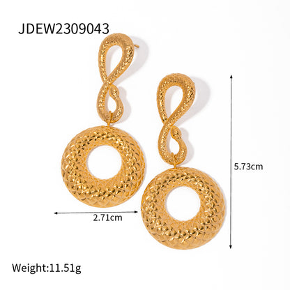 1 Pair Ig Style Vintage Style Texture Circle Snake-shaped Ea565201 Plating Stainless Steel 18k Gold Plated Drop Earrings