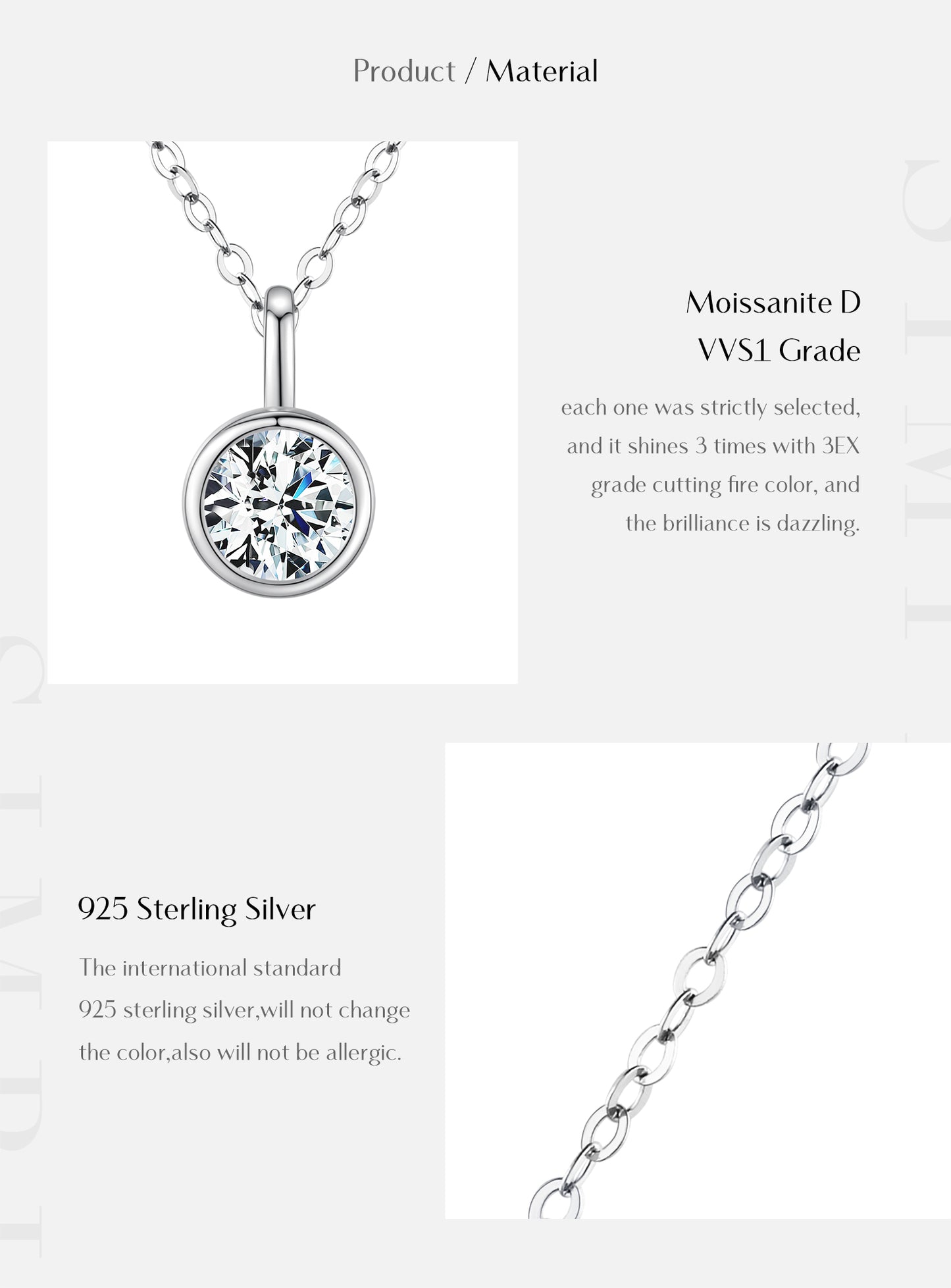 Ig Style Elegant Round Sterling Silver Gra Plating Inlay Moissanite Rhodium Plated Pendant Necklace