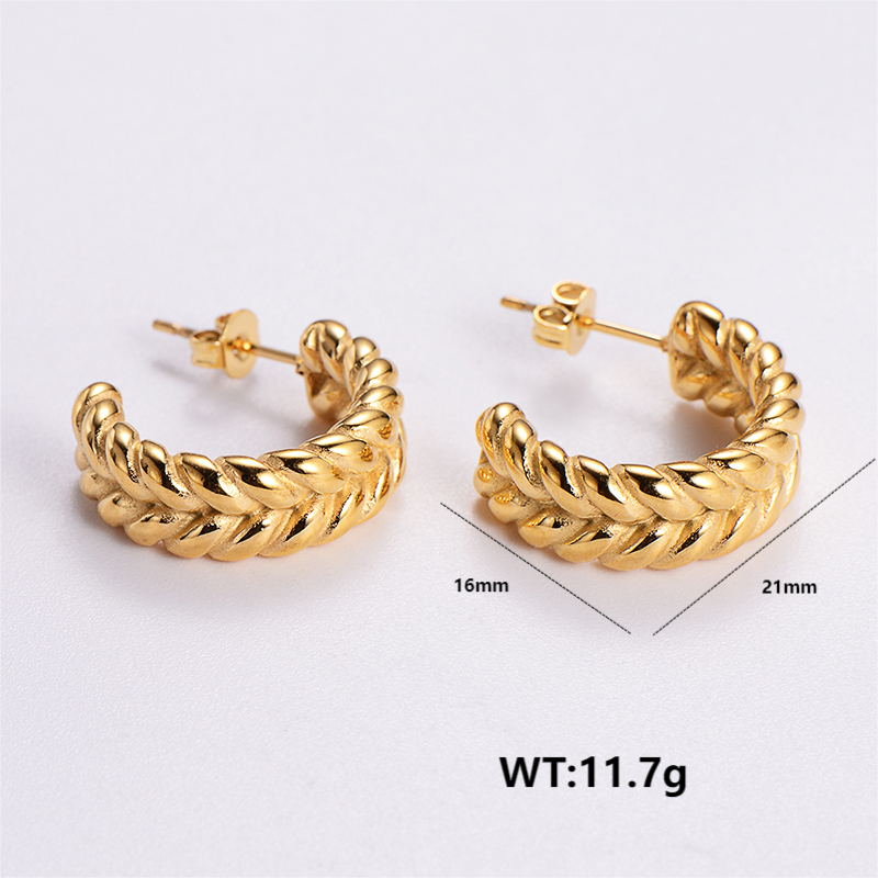 1 Pair Vintage Style C Shape Round Plating Stainless Steel 24k Gold Plated Ear Studs