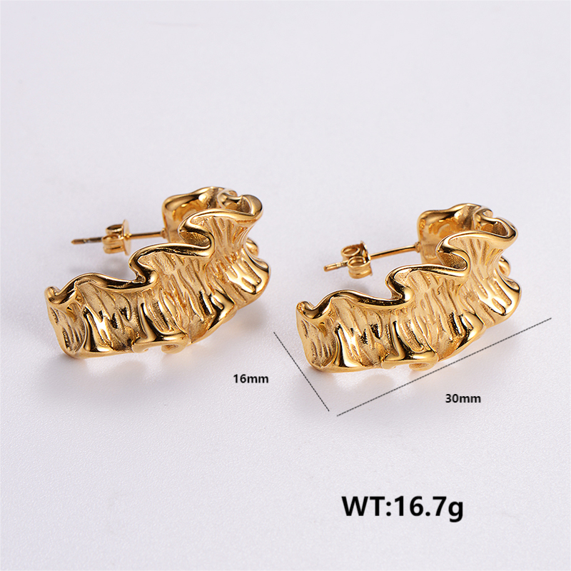 1 Pair Vintage Style C Shape Round Plating Stainless Steel 24k Gold Plated Ear Studs