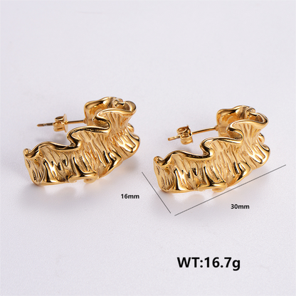 1 Pair Vintage Style C Shape Round Plating Stainless Steel 24k Gold Plated Ear Studs