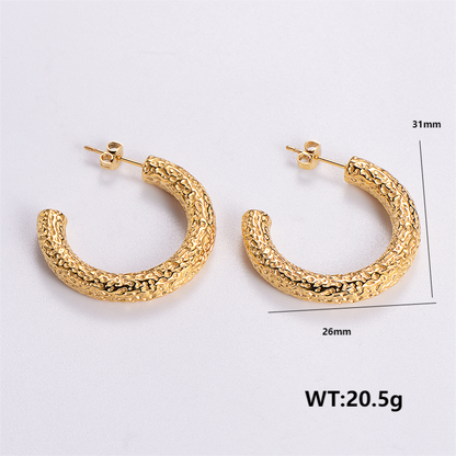 1 Pair Vintage Style C Shape Round Plating Stainless Steel 24k Gold Plated Ear Studs