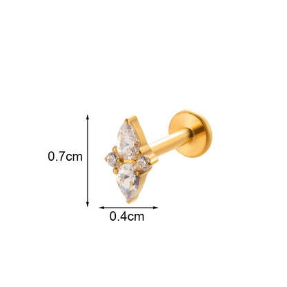 1 Piece Ig Style Vintage Style Geometric Flower Bow Knot Plating Inlay Titanium Alloy Zircon 18k Gold Plated Lip Stud Ear Studs