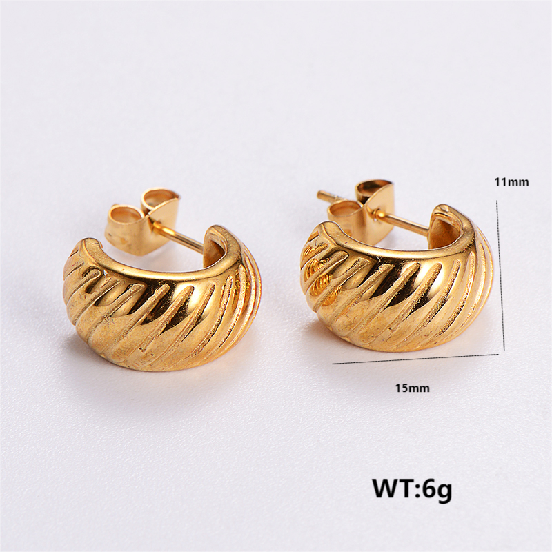 1 Pair Vintage Style C Shape Round Plating Stainless Steel 24k Gold Plated Ear Studs