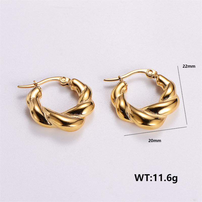 1 Pair Vintage Style C Shape Round Plating Stainless Steel 24k Gold Plated Ear Studs