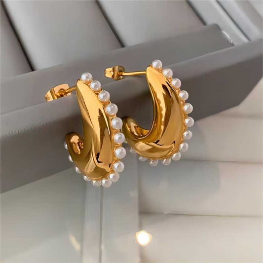 1 Pair Simple Style Solid Color Polishing Plating Inlay Stainless Steel Pearl 18k Gold Plated Ear Studs