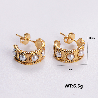 1 Pair Vintage Style C Shape Solid Color Plating Stainless Steel 24k Gold Plated Ear Studs