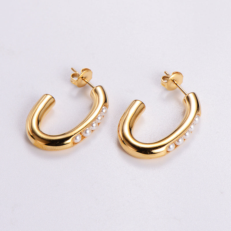 1 Pair Vintage Style C Shape Solid Color Plating Stainless Steel 24k Gold Plated Ear Studs