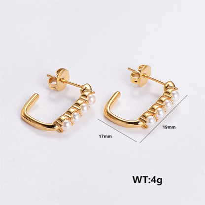 1 Pair Vintage Style C Shape Solid Color Plating Stainless Steel 24k Gold Plated Ear Studs