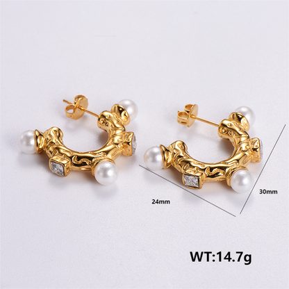 1 Pair Vintage Style C Shape Solid Color Plating Stainless Steel 24k Gold Plated Ear Studs