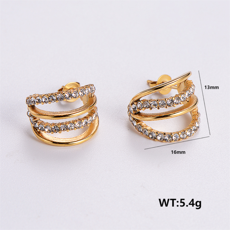 1 Pair Simple Style Solid Color Plating Inlay Stainless Steel Zircon 24k Gold Plated Ear Studs