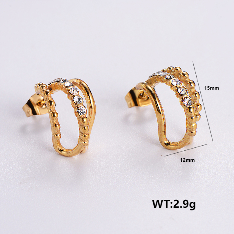 1 Pair Simple Style Solid Color Plating Inlay Stainless Steel Zircon 24k Gold Plated Ear Studs