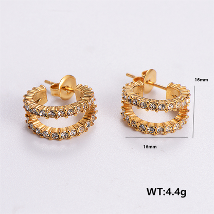 1 Pair Simple Style Solid Color Plating Inlay Stainless Steel Zircon 24k Gold Plated Ear Studs