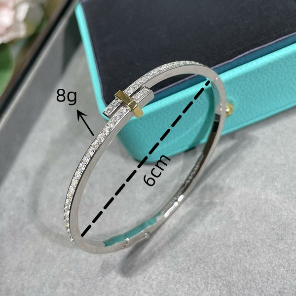 Elegant Lady Geometric Copper Plating Inlay Zircon Platinum Plated Bangle