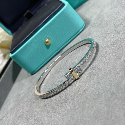 Elegant Lady Geometric Copper Plating Inlay Zircon Platinum Plated Bangle