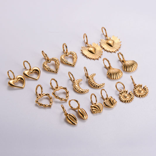 1 Pair Retro Streetwear Geometric Heart Shape Plating Stainless Steel 24k Gold Plated Drop Earrings