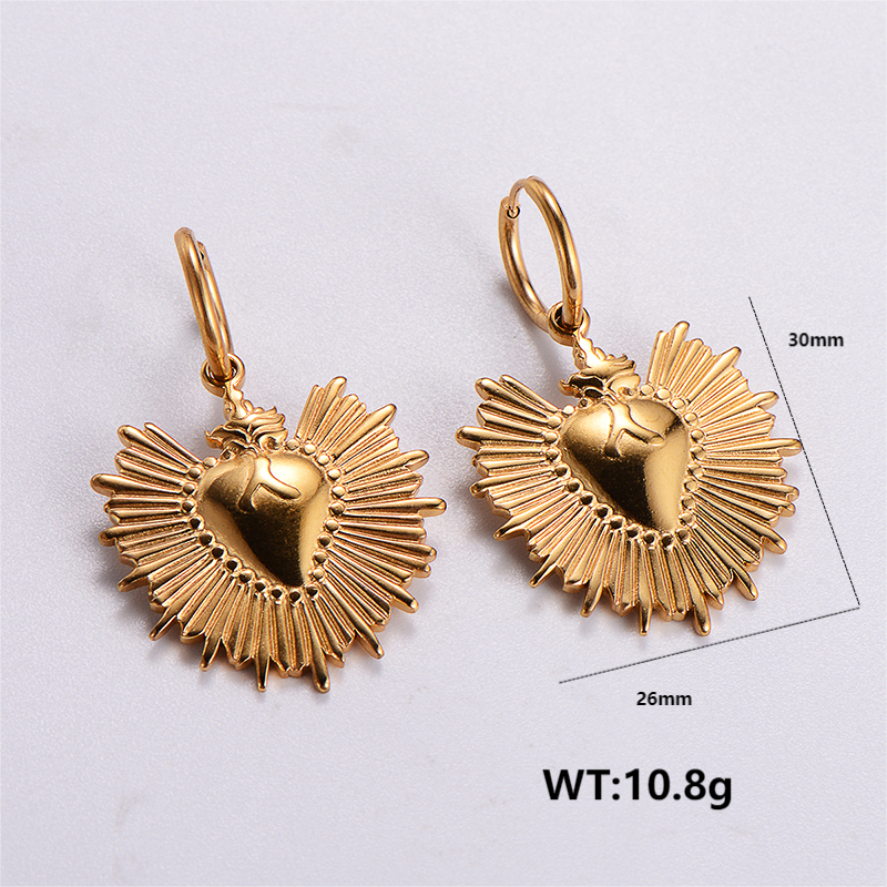 1 Pair Retro Streetwear Geometric Heart Shape Plating Stainless Steel 24k Gold Plated Drop Earrings