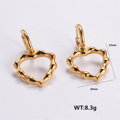 1 Pair Retro Streetwear Geometric Heart Shape Plating Stainless Steel 24k Gold Plated Drop Earrings