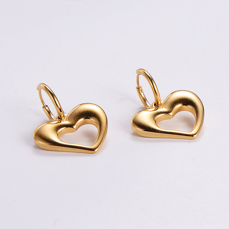 1 Pair Retro Streetwear Geometric Heart Shape Plating Stainless Steel 24k Gold Plated Drop Earrings