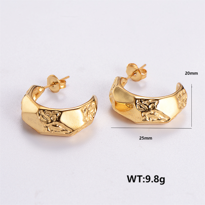 1 Pair Retro Roman Style Geometric Plating Stainless Steel 24k Gold Plated Ear Studs