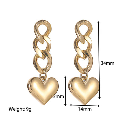 Fashion Heart Shape Titanium Steel Drop Earrings Plating Stainless Steel Earrings 1 Pair