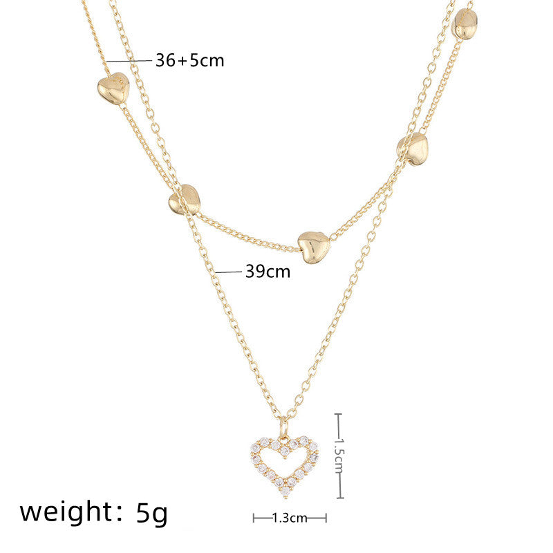 Ig Style Korean Style Heart Shape Gold Plated Rhinestones Alloy Iron Wholesale Layered Necklaces