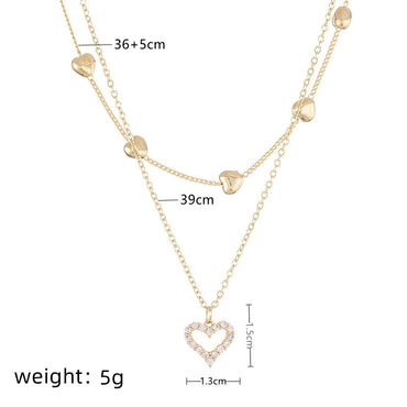 Ig Style Korean Style Heart Shape Gold Plated Rhinestones Alloy Iron Wholesale Layered Necklaces