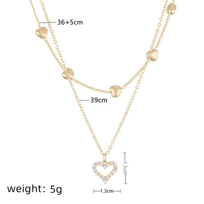 Ig Style Korean Style Heart Shape Gold Plated Rhinestones Alloy Iron Wholesale Layered Necklaces