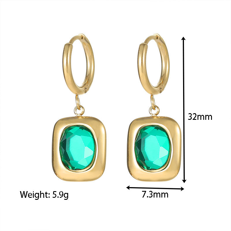 1 Pair Retro Circle Square Inlay 304 Stainless Steel Zircon White Gold Plated Gold Plated Drop Earrings