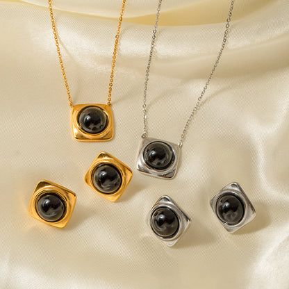 Ig Style Vintage Style Square Stainless Steel Plating Inlay Agate 18k Gold Plated Jewelry Set