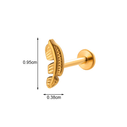 1 Piece Ig Style Vintage Style Palm Feather Snake Plating Inlay Titanium Alloy Zircon 18k Gold Plated Ear Studs