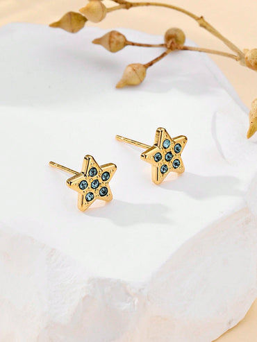 1 Pair Simple Style Star Plating Hollow Out Inlay Stainless Steel Artificial Crystal 18k Gold Plated Ear Studs