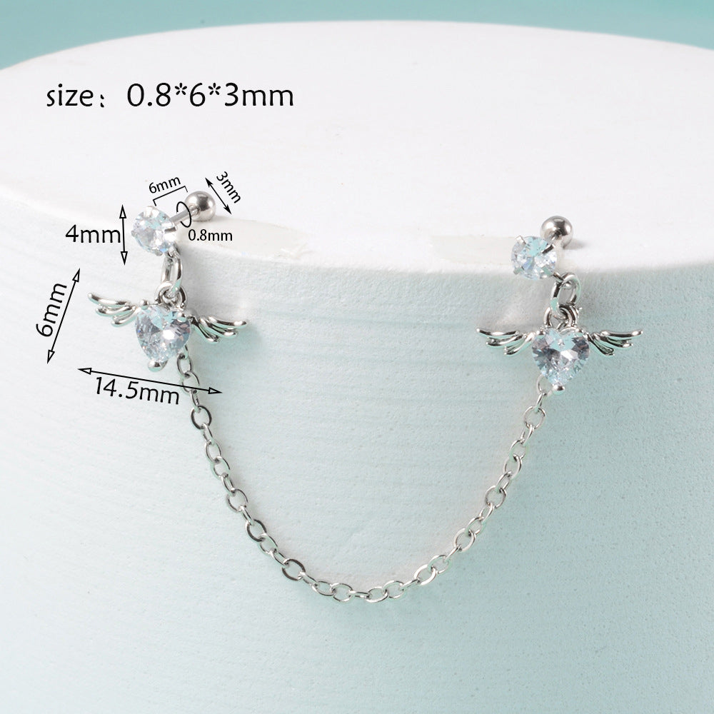 Fashion Heart Shape Stainless Steel Inlay Zircon Ear Studs 1 Piece