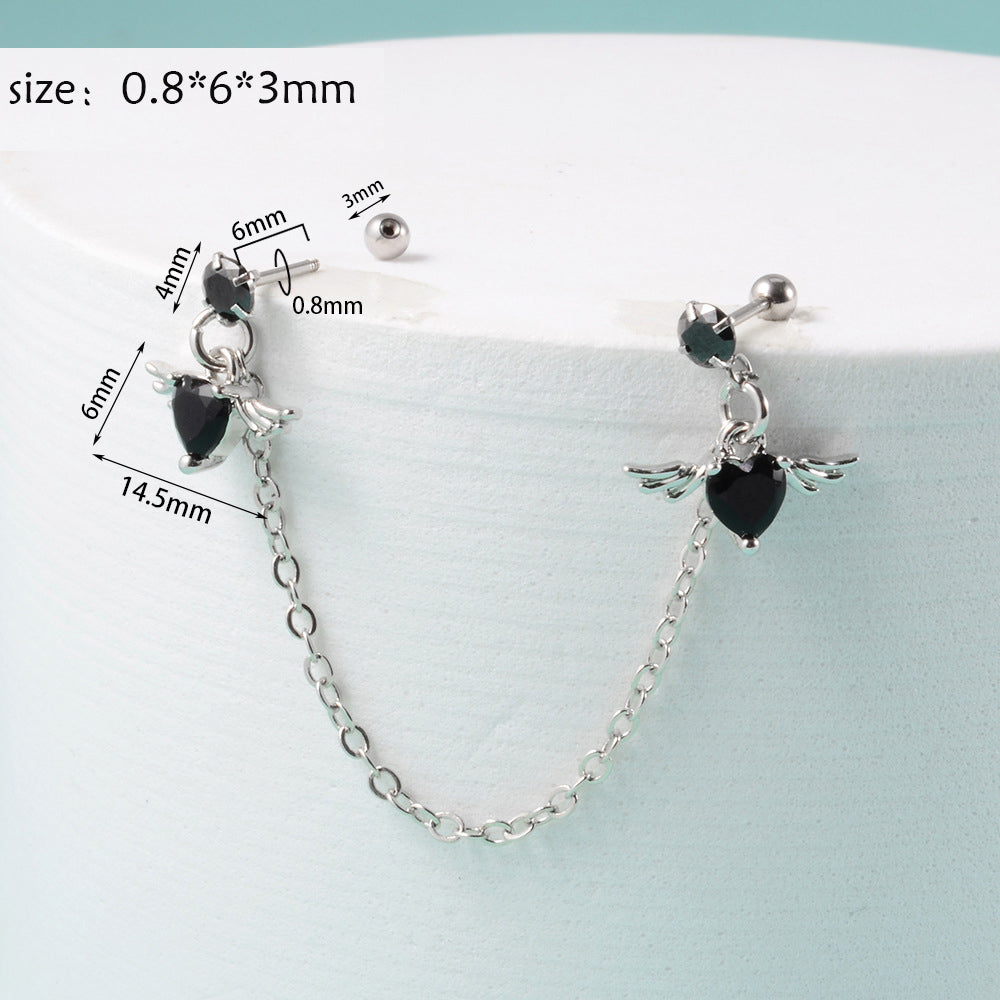 Fashion Heart Shape Stainless Steel Inlay Zircon Ear Studs 1 Piece