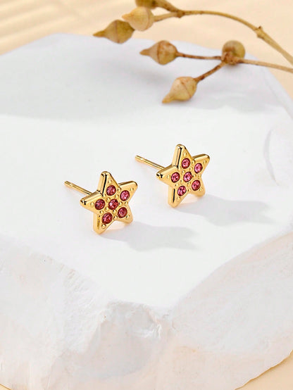 1 Pair Simple Style Star Plating Hollow Out Inlay Stainless Steel Artificial Crystal 18k Gold Plated Ear Studs