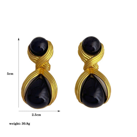 1 Piece Vintage Style Ethnic Style Color Block Water Droplets Plating Inlay Copper Artificial Gemstones 18k Gold Plated Drop Earrings