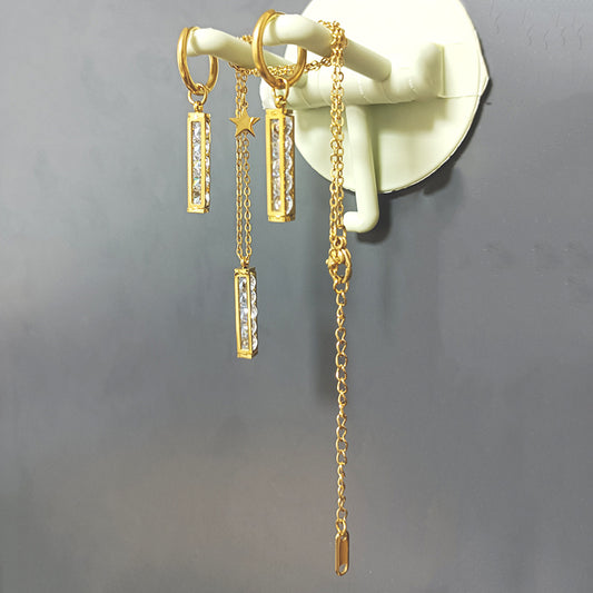 Simple Style Streetwear Geometric Stainless Steel Plating Inlay Rhinestones 18k Gold Plated Earrings Necklace