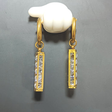 Simple Style Streetwear Geometric Stainless Steel Plating Inlay Rhinestones 18k Gold Plated Earrings Necklace