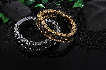 Hip-hop Retro Solid Color Pu Leather Titanium Steel Stoving Varnish Men's Bracelets