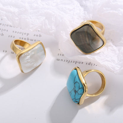 Hip-hop Retro Geometric Square Titanium Steel Plating Rings