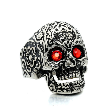 Hip-Hop Punk Streetwear Skull Stainless Steel Polishing Rhinestones None Men'S Rings