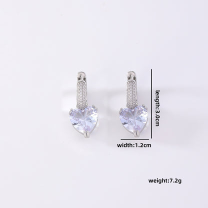 1 Pair Sweet Simple Style Shiny Square Heart Shape Rectangle Inlay Copper Zircon Drop Earrings