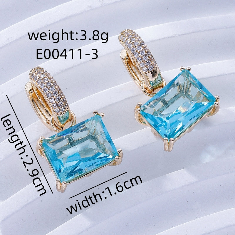 1 Pair Sweet Simple Style Shiny Square Heart Shape Rectangle Inlay Copper Zircon Drop Earrings